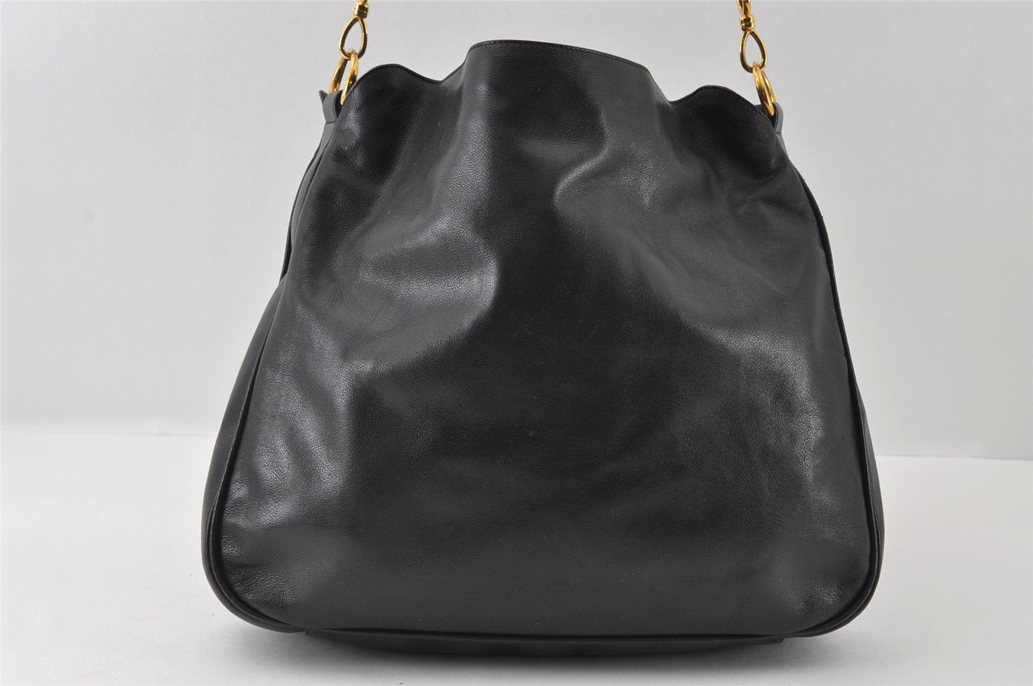 Authentic GUCCI Vintage Bamboo Hand Tote Bag Leather Black Junk 5259I