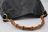 Authentic GUCCI Vintage Bamboo Hand Tote Bag Leather Black Junk 5259I