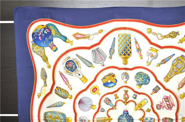 Authentic HERMES Carre 90 Scarf "Qu importe le flacon" Silk Navy 5260D