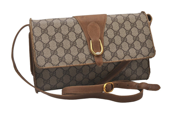 Authentic GUCCI 2Way Shoulder Cross Body Clutch Bag GG PVC Leather Brown 5260I