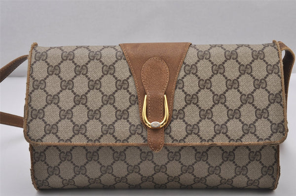 Authentic GUCCI 2Way Shoulder Cross Body Clutch Bag GG PVC Leather Brown 5260I