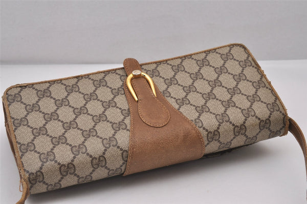 Authentic GUCCI 2Way Shoulder Cross Body Clutch Bag GG PVC Leather Brown 5260I