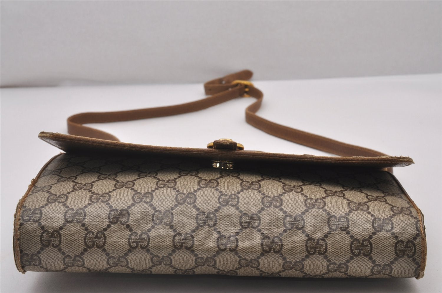 Authentic GUCCI 2Way Shoulder Cross Body Clutch Bag GG PVC Leather Brown 5260I