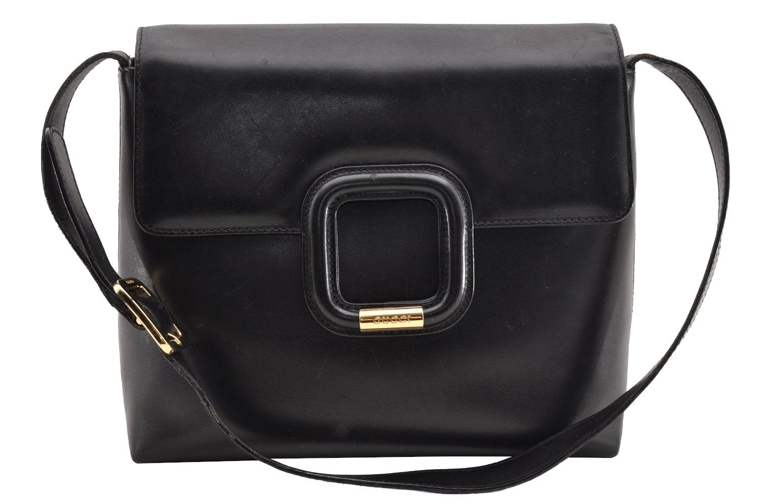 Authentic GUCCI Vintage Shoulder Bag Purse Leather Black Junk 5262I