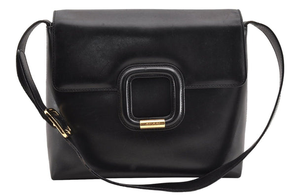 Authentic GUCCI Vintage Shoulder Bag Purse Leather Black Junk 5262I