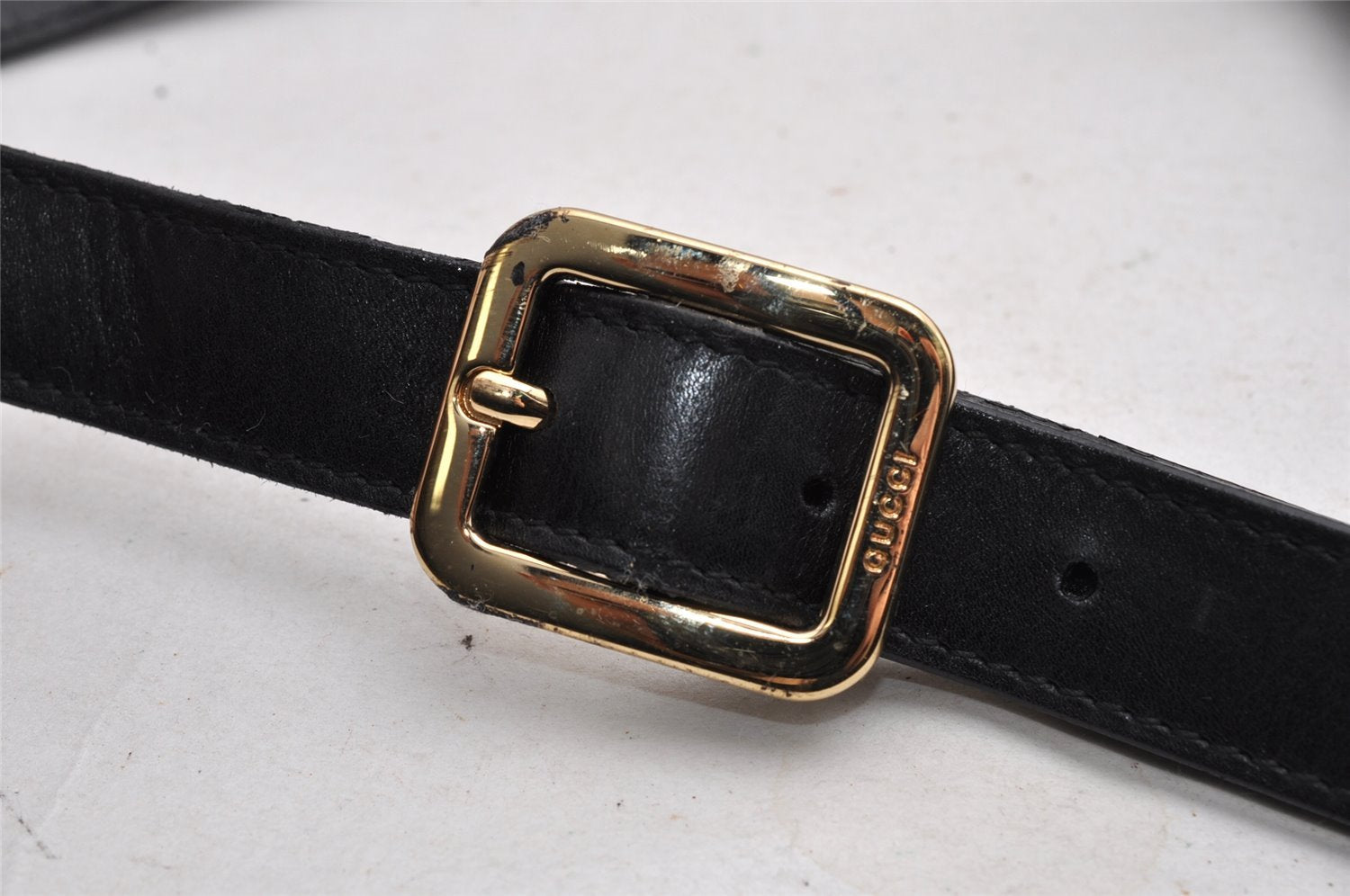 Authentic GUCCI Vintage Shoulder Bag Purse Leather Black Junk 5262I