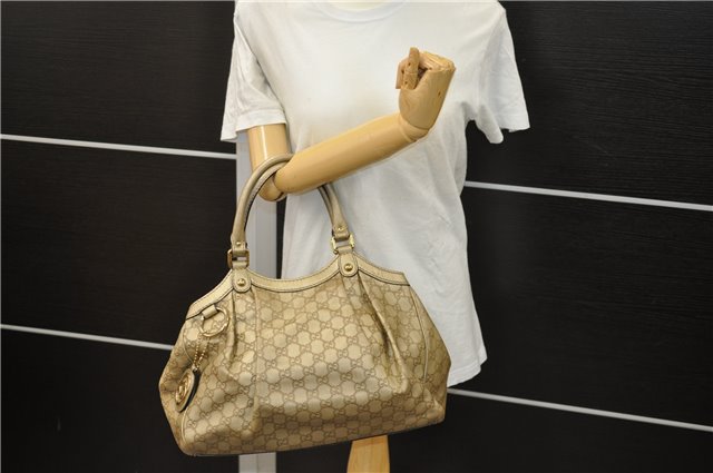 Authentic GUCCI Guccissima Sukey Shoulder Tote Bag GG Leather 211944 Gold 5263D