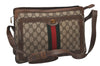Authentic GUCCI Web Sherry Line Shoulder Cross Bag GG PVC Leather Brown 5263I