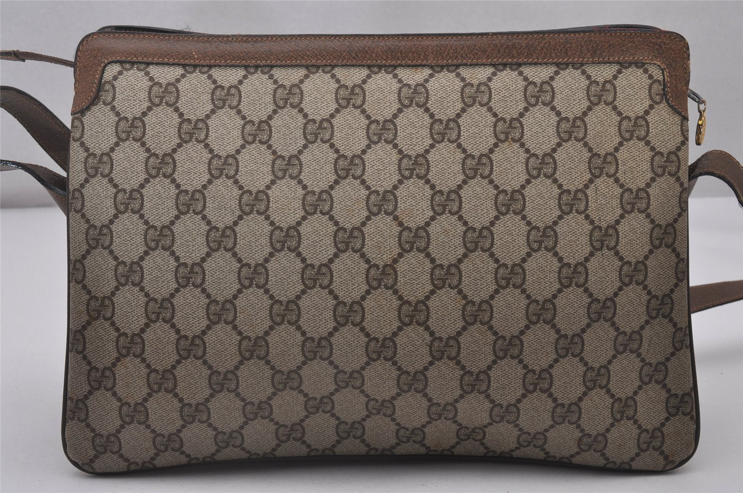 Authentic GUCCI Web Sherry Line Shoulder Cross Bag GG PVC Leather Brown 5263I
