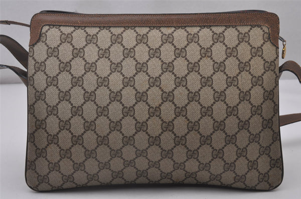 Authentic GUCCI Web Sherry Line Shoulder Cross Bag GG PVC Leather Brown 5263I