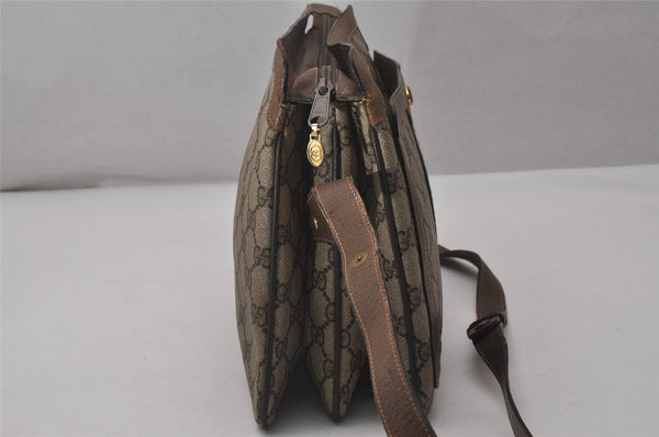 Authentic GUCCI Web Sherry Line Shoulder Cross Bag GG PVC Leather Brown 5263I