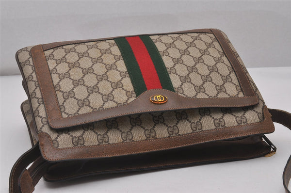 Authentic GUCCI Web Sherry Line Shoulder Cross Bag GG PVC Leather Brown 5263I