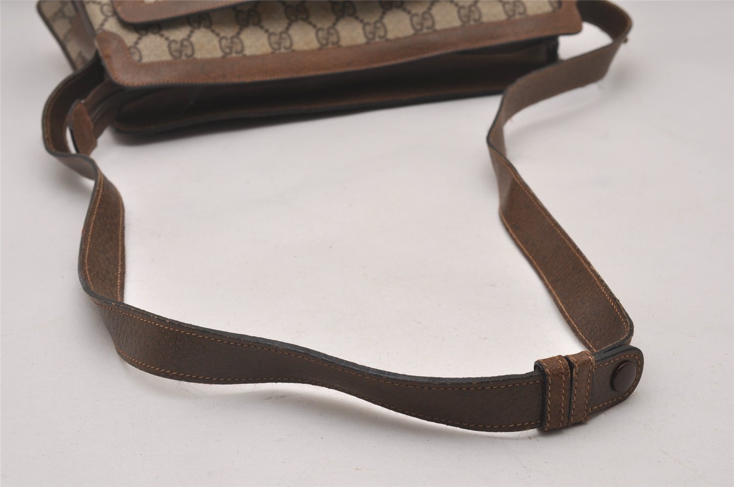 Authentic GUCCI Web Sherry Line Shoulder Cross Bag GG PVC Leather Brown 5263I