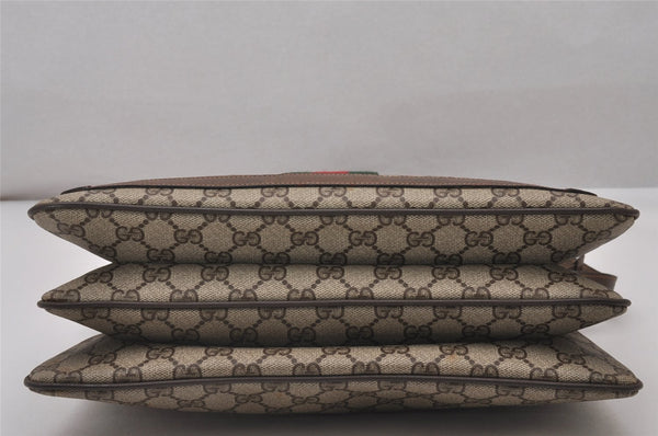 Authentic GUCCI Web Sherry Line Shoulder Cross Bag GG PVC Leather Brown 5263I