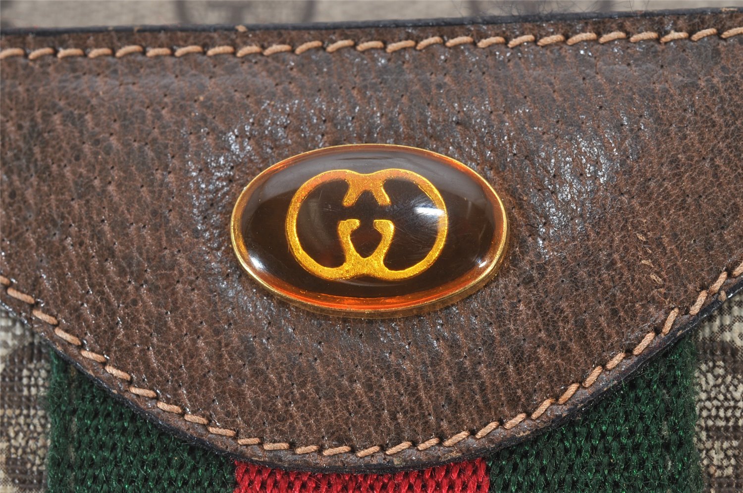 Authentic GUCCI Web Sherry Line Shoulder Cross Bag GG PVC Leather Brown 5263I