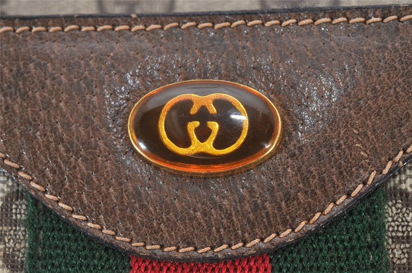 Authentic GUCCI Web Sherry Line Shoulder Cross Bag GG PVC Leather Brown 5263I