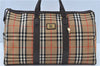 Authentic Burberrys Vintage Nova Check Canvas Travel Boston Bag Brown Beige 5264F