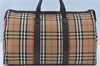 Authentic Burberrys Vintage Nova Check Canvas Travel Boston Bag Brown Beige 5264F