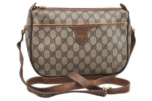 Authentic GUCCI Vintage Shoulder Cross Body Bag Purse GG PVC Leather Brown 5264I