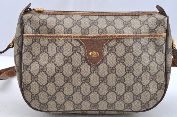 Authentic GUCCI Vintage Shoulder Cross Body Bag Purse GG PVC Leather Brown 5264I