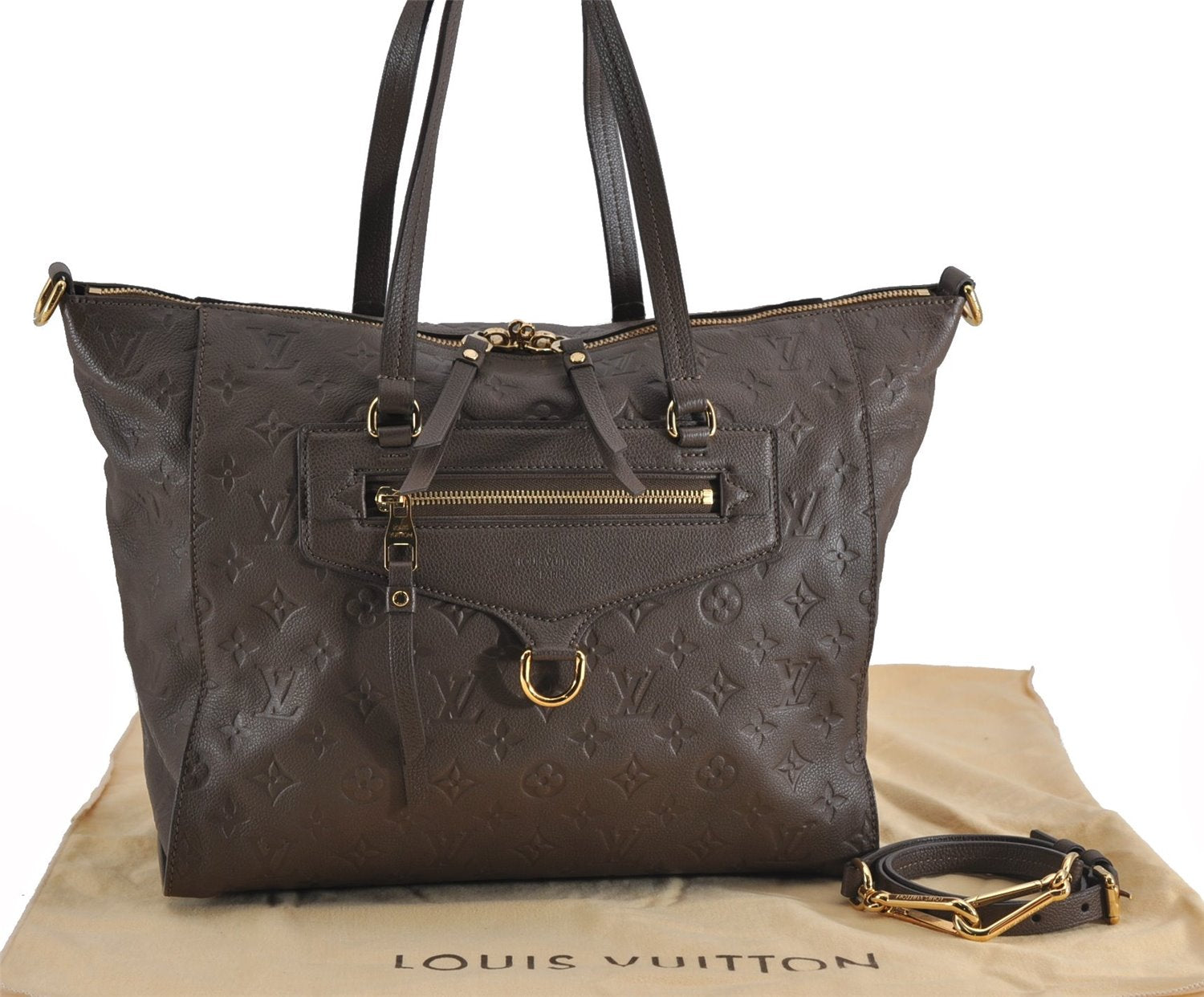 Auth Louis Vuitton Monogram Empreinte Lumineuse PM Tote Bag M93409 Brown 5265F
