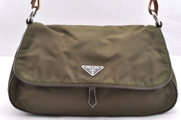 Authentic PRADA Nylon Tessuto Leather Shoulder Hand Bag Purse Khaki Green 5265I