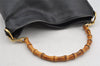 Authentic GUCCI Vintage Bamboo Shoulder Bag Purse Leather 0011638 Black 5267I