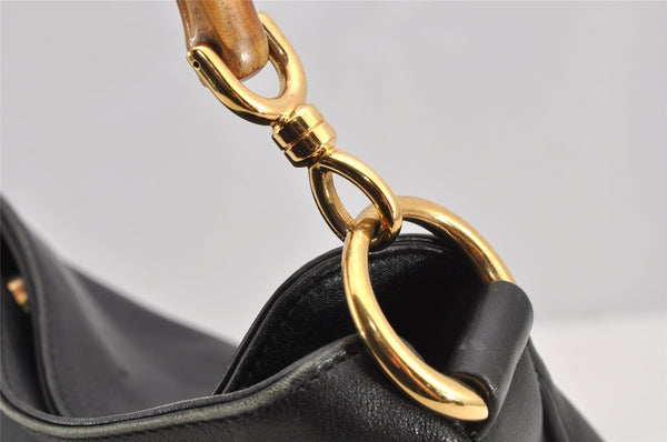 Authentic GUCCI Vintage Bamboo Shoulder Bag Purse Leather 0011638 Black 5267I