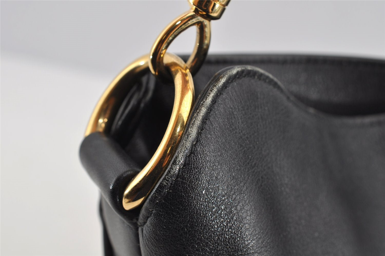 Authentic GUCCI Vintage Bamboo Shoulder Bag Purse Leather 0011638 Black 5267I