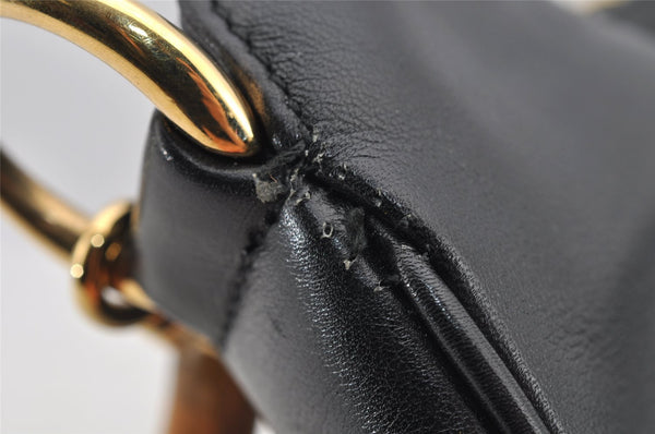 Authentic GUCCI Vintage Bamboo Shoulder Bag Purse Leather 0011638 Black 5267I