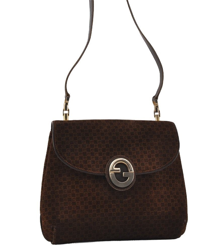 Authentic GUCCI Square GG Suede Leather Shoulder Hand Bag Purse Brown 5269I