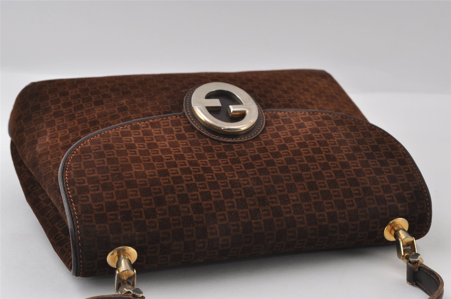 Authentic GUCCI Square GG Suede Leather Shoulder Hand Bag Purse Brown 5269I