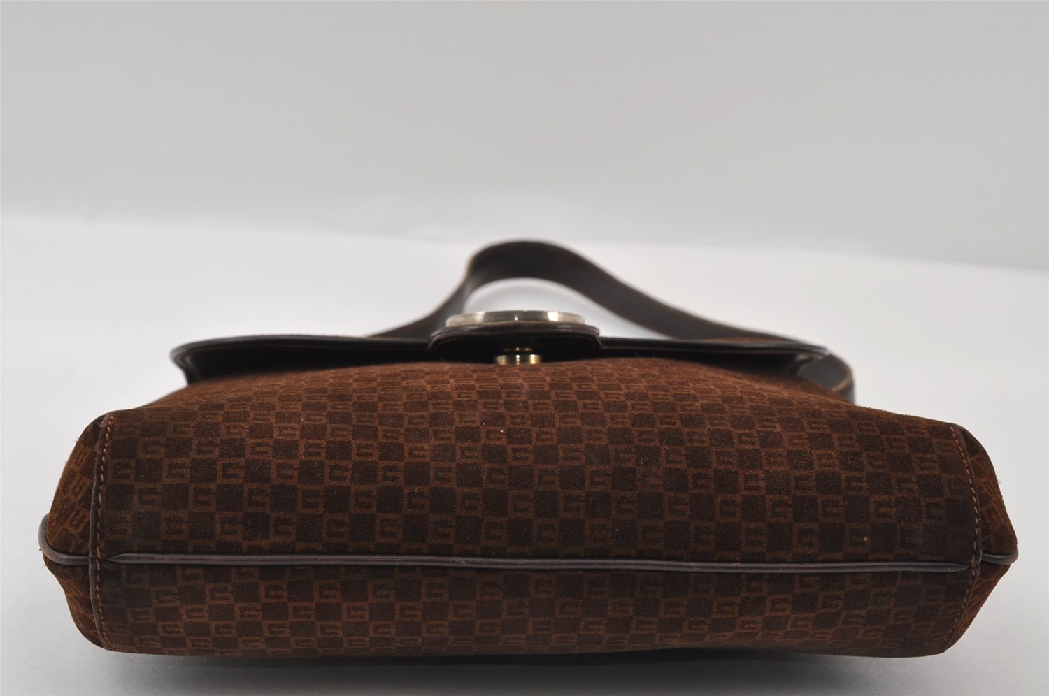 Authentic GUCCI Square GG Suede Leather Shoulder Hand Bag Purse Brown 5269I
