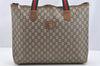 Authentic GUCCI Web Sherry Line GG Plus Tote Bag GG PVC Leather Brown 5270I