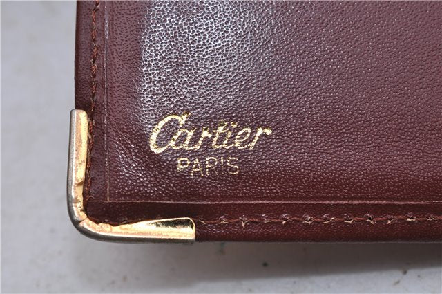 Authentic Cartier Must de Cartier Long Wallet Purse Leather Bordeaux Red 5272C