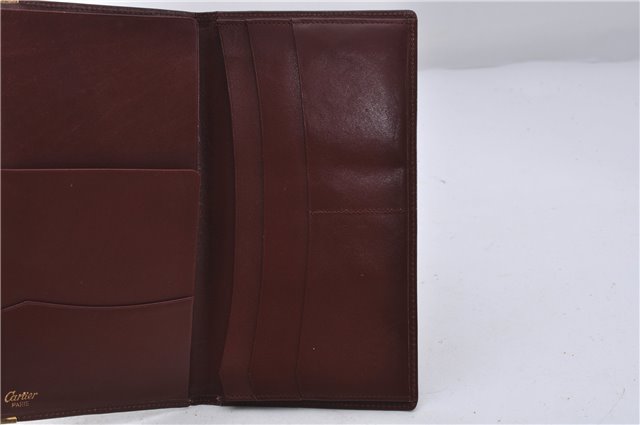 Authentic Cartier Must de Cartier Long Wallet Purse Leather Bordeaux Red 5272C