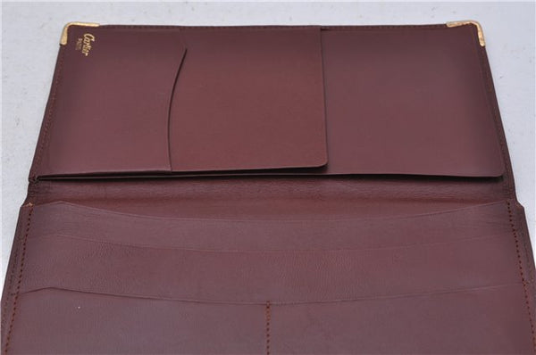 Authentic Cartier Must de Cartier Long Wallet Purse Leather Bordeaux Red 5272C