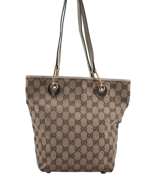 Authentic GUCCI Shoulder Tote Bag GG Canvas Leather 120840 Brown Ivory 5273E