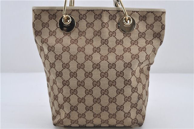 Authentic GUCCI Shoulder Tote Bag GG Canvas Leather 120840 Brown Ivory 5273E