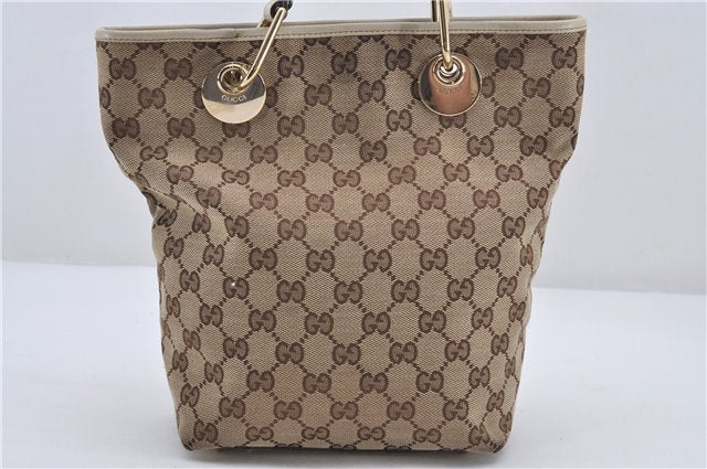 Authentic GUCCI Shoulder Tote Bag GG Canvas Leather 120840 Brown Ivory 5273E