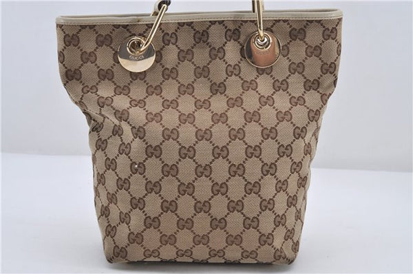 Authentic GUCCI Shoulder Tote Bag GG Canvas Leather 120840 Brown Ivory 5273E