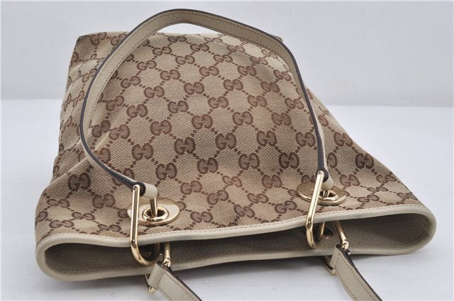Authentic GUCCI Shoulder Tote Bag GG Canvas Leather 120840 Brown Ivory 5273E