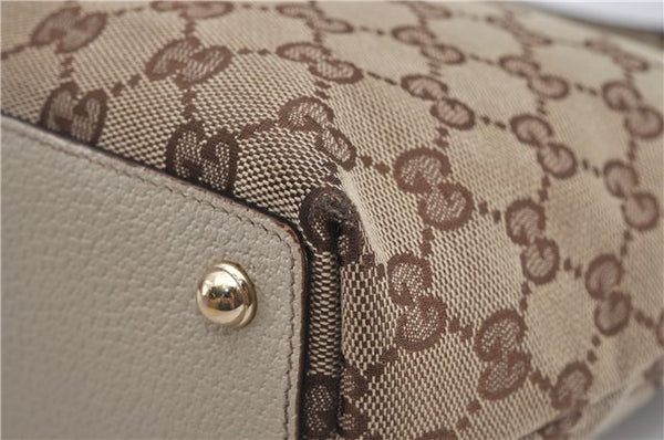 Authentic GUCCI Shoulder Tote Bag GG Canvas Leather 120840 Brown Ivory 5273E