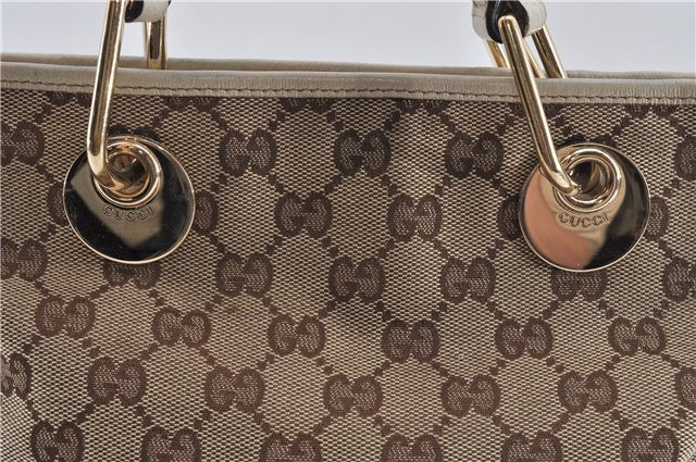Authentic GUCCI Shoulder Tote Bag GG Canvas Leather 120840 Brown Ivory 5273E
