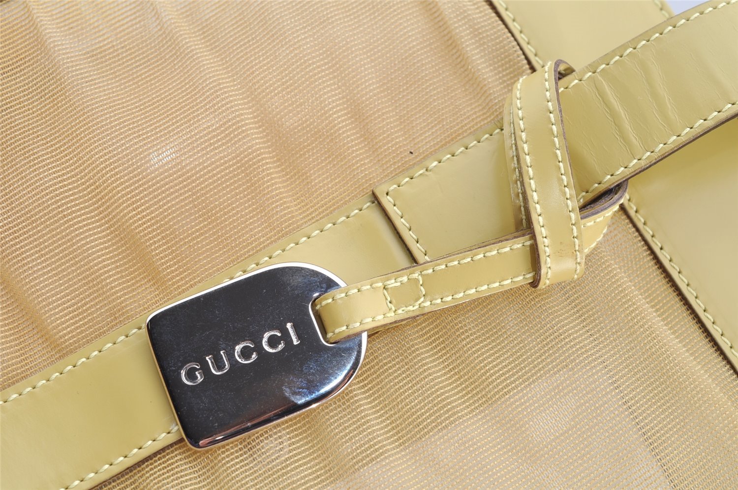 Authentic GUCCI Vintage Shoulder Tote Bag Mesh Leather Yellow 5273I