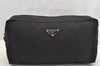 Authentic PRADA Vintage Nylon Tessuto Leather Clutch Hand Bag Purse Black 5280I