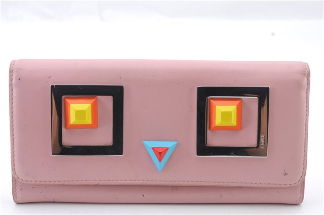 Authentic FENDI Monster Crayons Long Bifold Wallet Purse Leather Pink 5281C