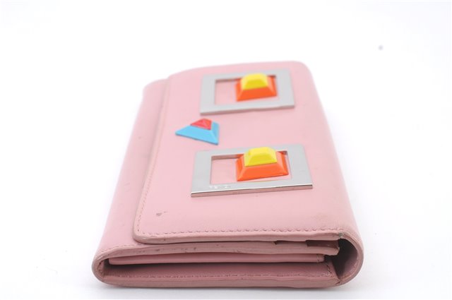 Authentic FENDI Monster Crayons Long Bifold Wallet Purse Leather Pink 5281C