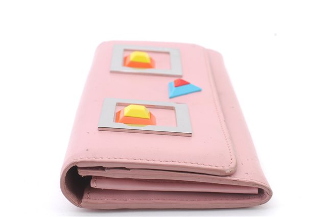 Authentic FENDI Monster Crayons Long Bifold Wallet Purse Leather Pink 5281C