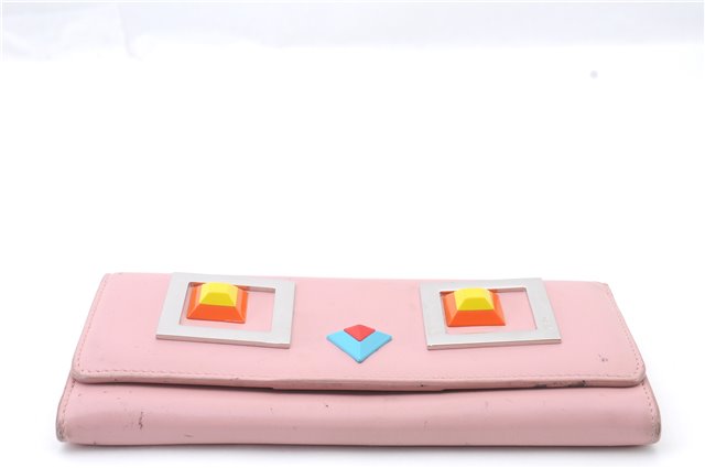 Authentic FENDI Monster Crayons Long Bifold Wallet Purse Leather Pink 5281C